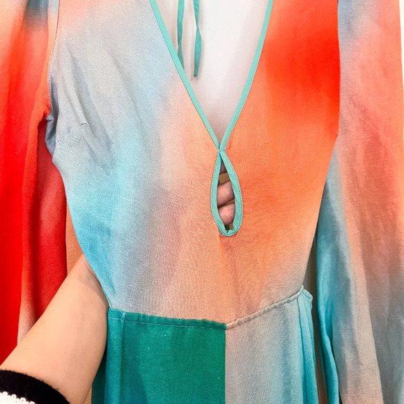 The Wolf Gang Martina Linen Blend Ombre Open Cutout Back Straight Leg Jumpsuit M - Picture 6 of 15